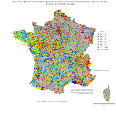 Part d'HLM parmi les résidences principales dont la personne de référence a de 40 à 64 ans - com2014
Mots-clés: résidence et logement;âge;conditions d-existence;classes populaires;communes