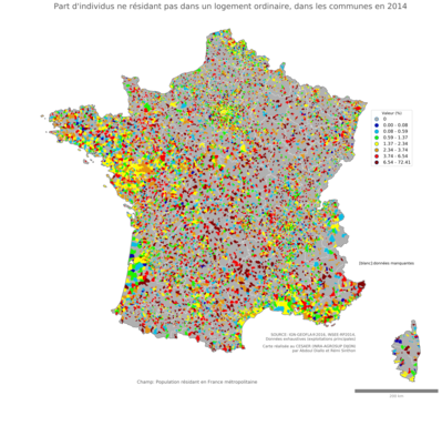 Part d'individus ne résidant pas dans un logement ordinaire - com2014
Mots-clés: résidence et logement;conditions d-existence;communes