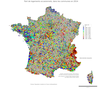 Part de logements occasionnels - com2014
Mots-clés: résidence et logement;conditions d-existence;classes populaires;communes