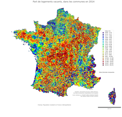 Part de logements vacants - com2014
Mots-clés: résidence et logement;communes