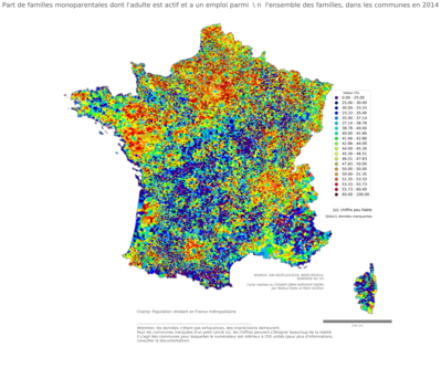 Part de familles monoparentales dont l'adulte est actif et a un emploi parmi l'ensemble des familles - com2014
Mots-clés: famille et enfants;conditions d-existence;communes