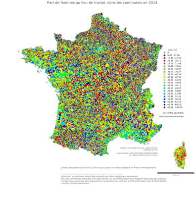 Nombre de femmes au lieu de travail - com2014
Mots-clés: effectif;sexe;femmes;lieu de travail;communes