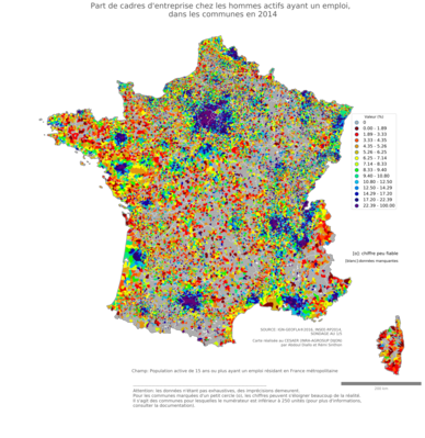 Part de cadres d'entreprise chez les hommes actifs ayant un emploi - com2014
Mots-clés: profession;sexe;femmes;classes supérieures;communes