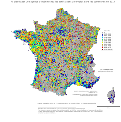 % placés par une agence d'intérim chez les actifs ayant un emploi - com2014
Mots-clés: conditions de travail et d-emploi;classes populaires;communes