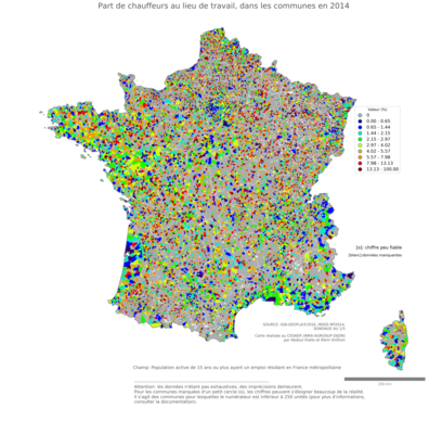 Part de chauffeurs au lieu de travail - com2014
Mots-clés: profession;lieu de travail;classes populaires;communes