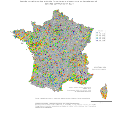 Part de travailleurs des activités financières et d'assurance au lieu de travail - com2014
Mots-clés: secteur d-activité;lieu de travail;communes