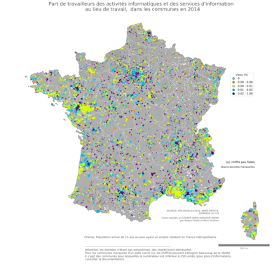 Part de travailleurs des activités informatiques et des services d'information au lieu de travail - com2014
Mots-clés: secteur d-activité;lieu de travail;communes